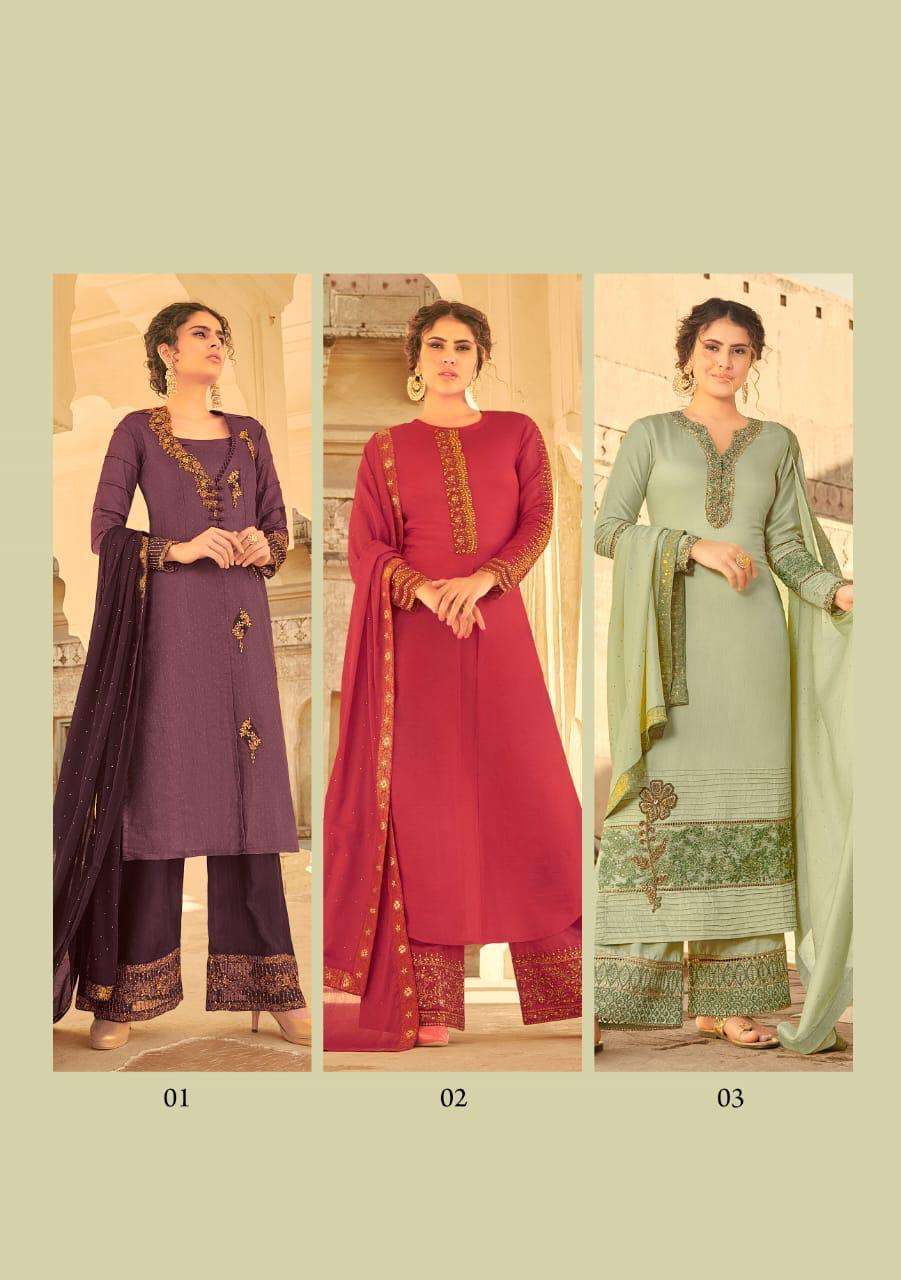 SAMPANN BY LILLY 01 TO 06 SERIES BEAUTIFUL SUITS COLORFUL STYLISH FANCY CASUAL WEAR & ETHNIC WEAR TUSSAR MUSLIN WITH STONE WORK DRESSES AT WHOLESALE PRICE