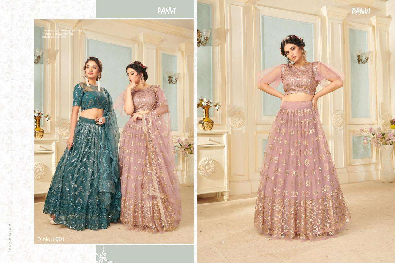 GLAMOUR VOL-1 BY PANVI 1001 TO 1010 SERIES BEAUTIFUL COLORFUL FANCY WEDDING COLLECTION OCCASIONAL WEAR & PARTY WEAR SOFT NET LEHENGAS AT WHOLESALE PRICE