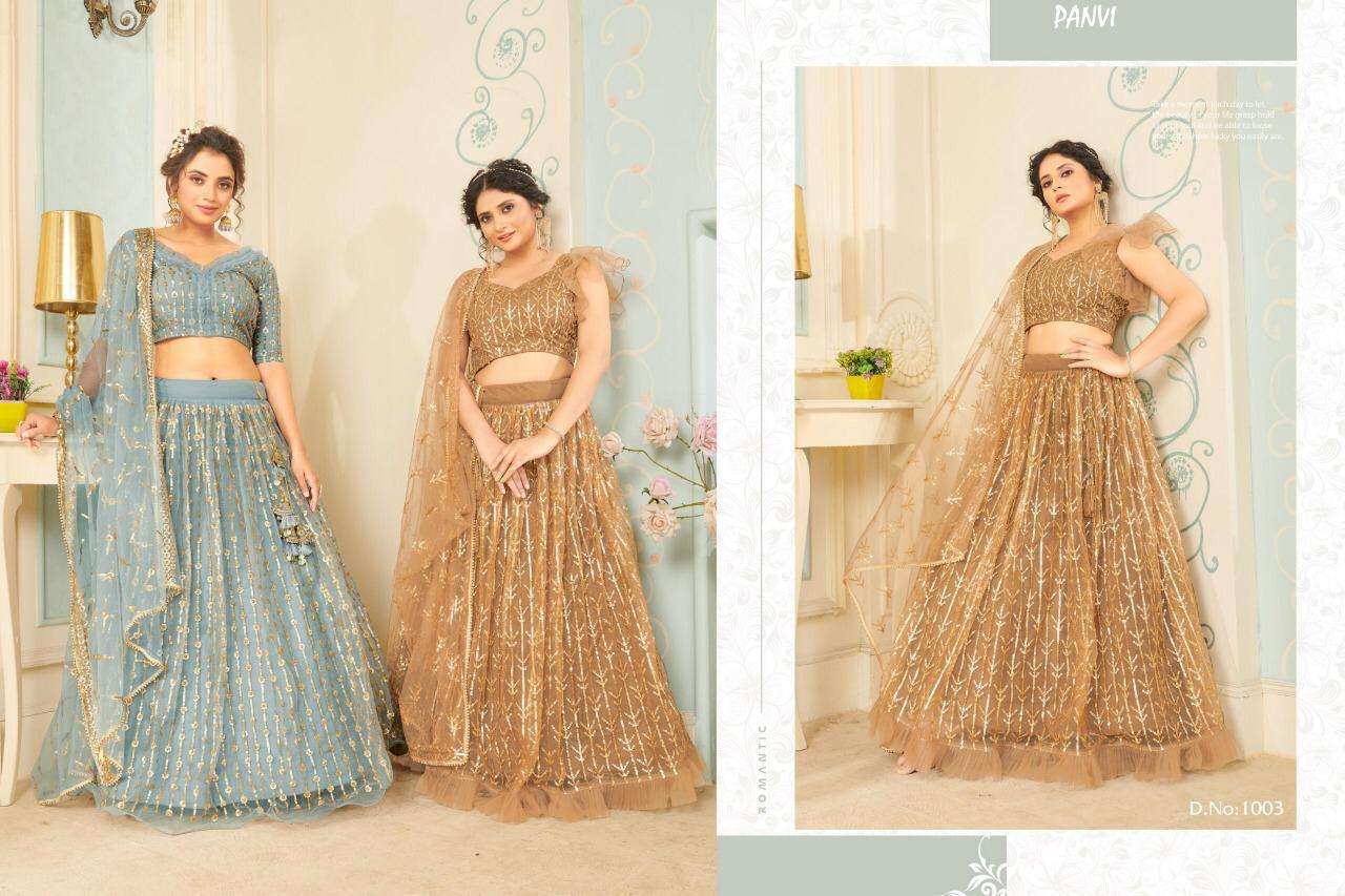 GLAMOUR VOL-1 BY PANVI 1001 TO 1010 SERIES BEAUTIFUL COLORFUL FANCY WEDDING COLLECTION OCCASIONAL WEAR & PARTY WEAR SOFT NET LEHENGAS AT WHOLESALE PRICE