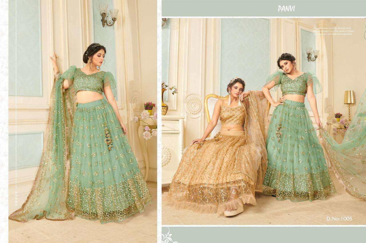 GLAMOUR VOL-1 BY PANVI 1001 TO 1010 SERIES BEAUTIFUL COLORFUL FANCY WEDDING COLLECTION OCCASIONAL WEAR & PARTY WEAR SOFT NET LEHENGAS AT WHOLESALE PRICE