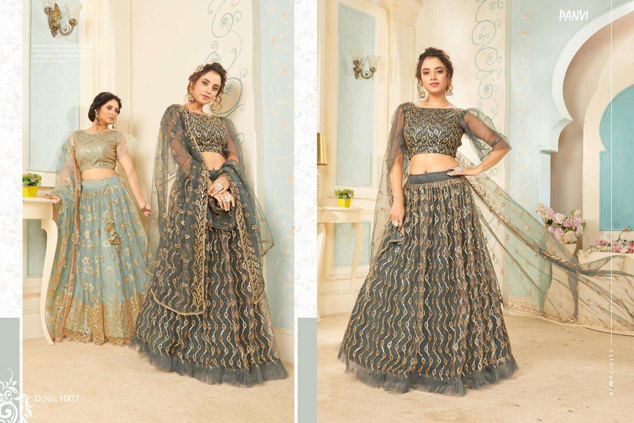 GLAMOUR VOL-1 BY PANVI 1001 TO 1010 SERIES BEAUTIFUL COLORFUL FANCY WEDDING COLLECTION OCCASIONAL WEAR & PARTY WEAR SOFT NET LEHENGAS AT WHOLESALE PRICE