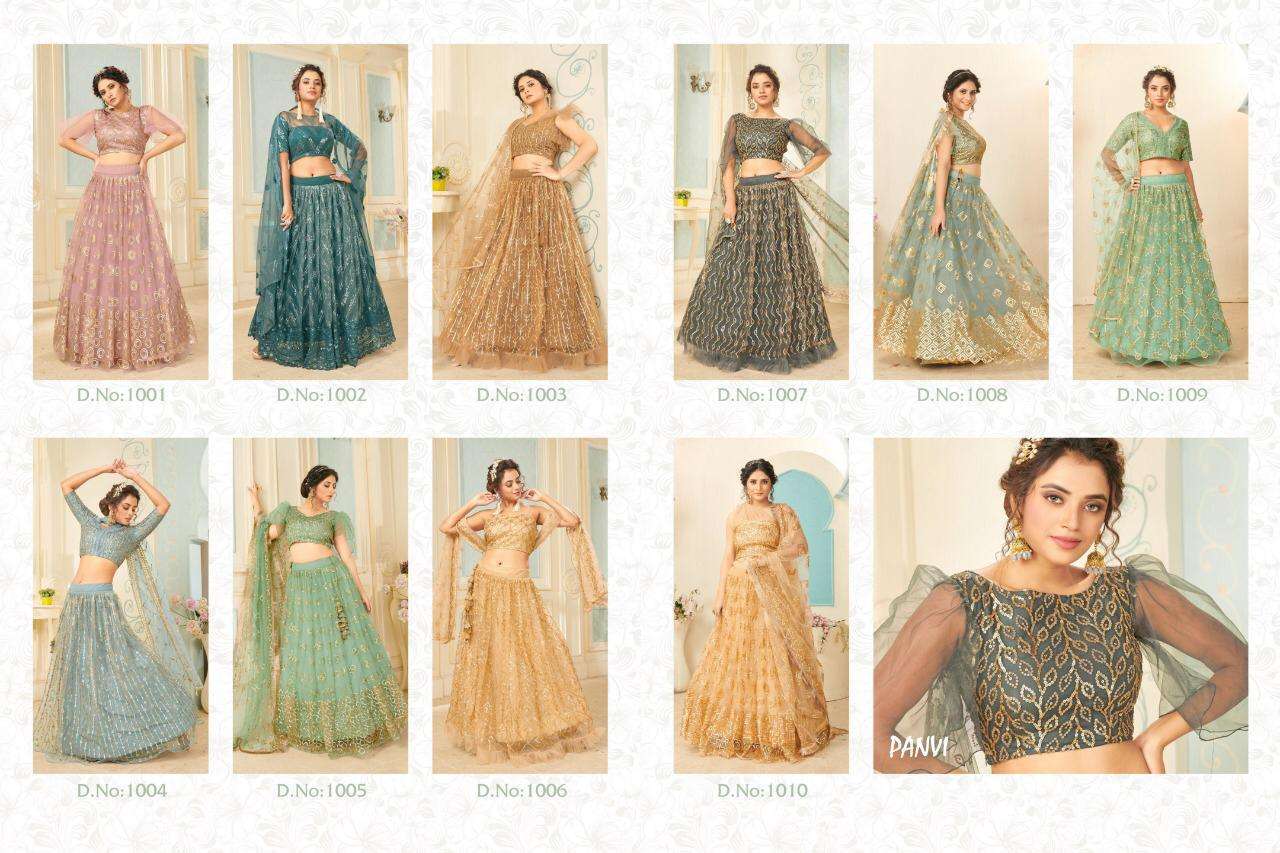 GLAMOUR VOL-1 BY PANVI 1001 TO 1010 SERIES BEAUTIFUL COLORFUL FANCY WEDDING COLLECTION OCCASIONAL WEAR & PARTY WEAR SOFT NET LEHENGAS AT WHOLESALE PRICE