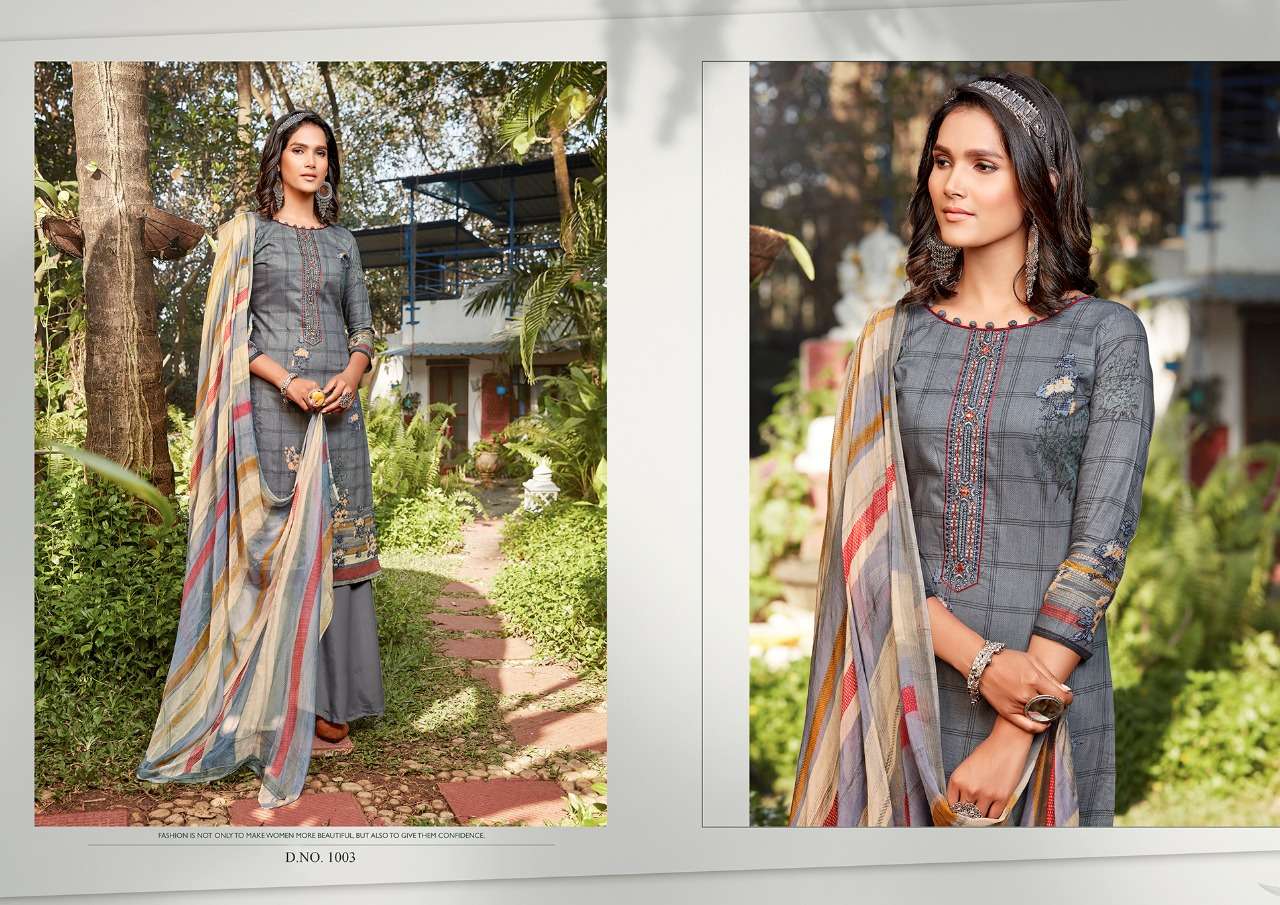 RAAZI BY KESARIYA 1001 TO 1008 SERIES BEAUTIFUL SUITS COLORFUL STYLISH FANCY CASUAL WEAR & ETHNIC WEAR PURE CAMBRIC DIGITAL PRINT WITH EMBROIDERY WORK DRESSES AT WHOLESALE PRICE