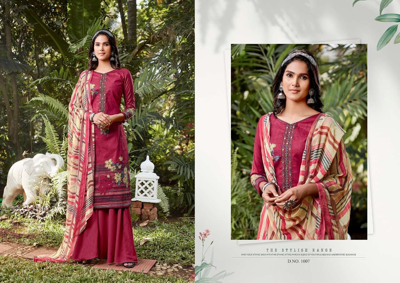 RAAZI BY KESARIYA 1001 TO 1008 SERIES BEAUTIFUL SUITS COLORFUL STYLISH FANCY CASUAL WEAR & ETHNIC WEAR PURE CAMBRIC DIGITAL PRINT WITH EMBROIDERY WORK DRESSES AT WHOLESALE PRICE