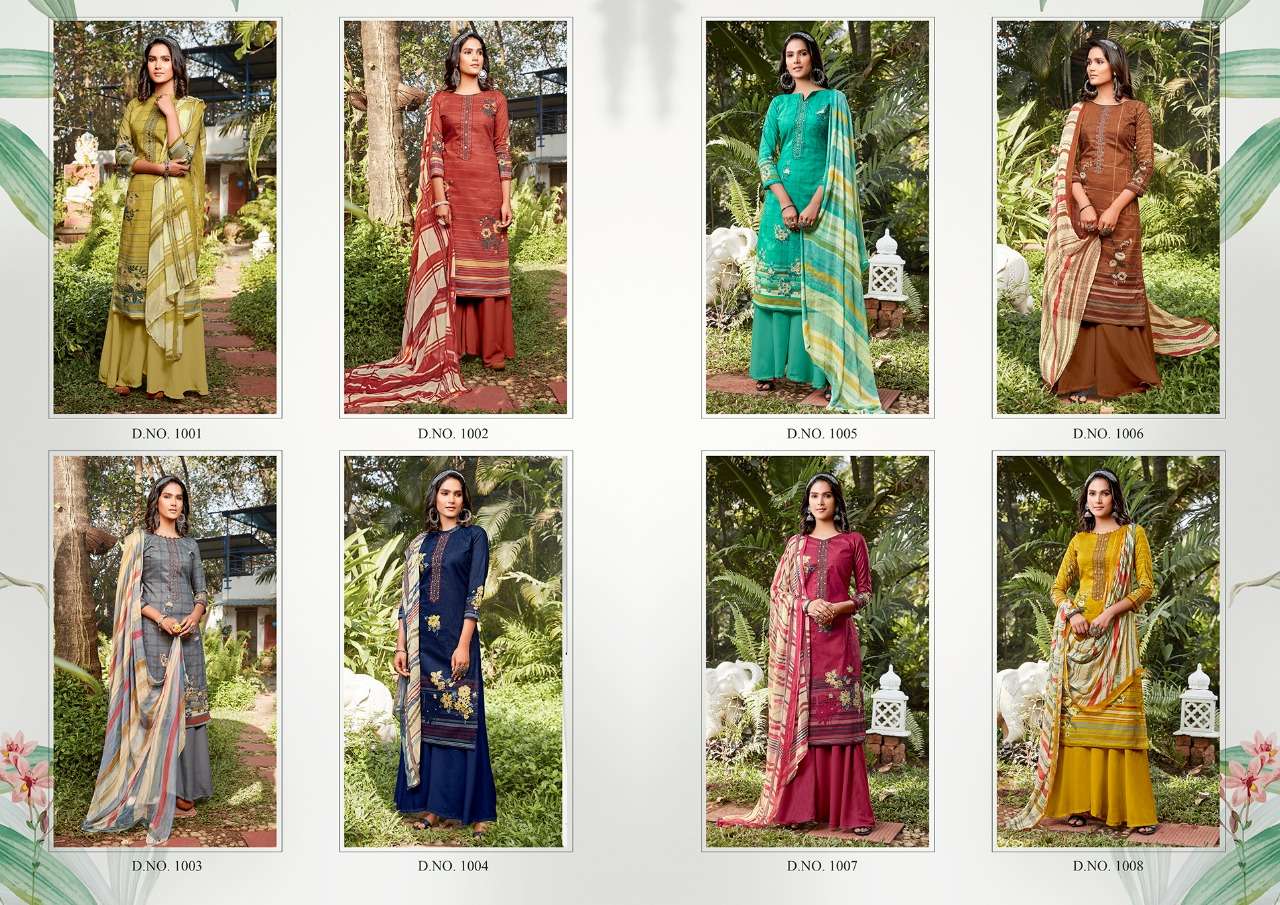 RAAZI BY KESARIYA 1001 TO 1008 SERIES BEAUTIFUL SUITS COLORFUL STYLISH FANCY CASUAL WEAR & ETHNIC WEAR PURE CAMBRIC DIGITAL PRINT WITH EMBROIDERY WORK DRESSES AT WHOLESALE PRICE