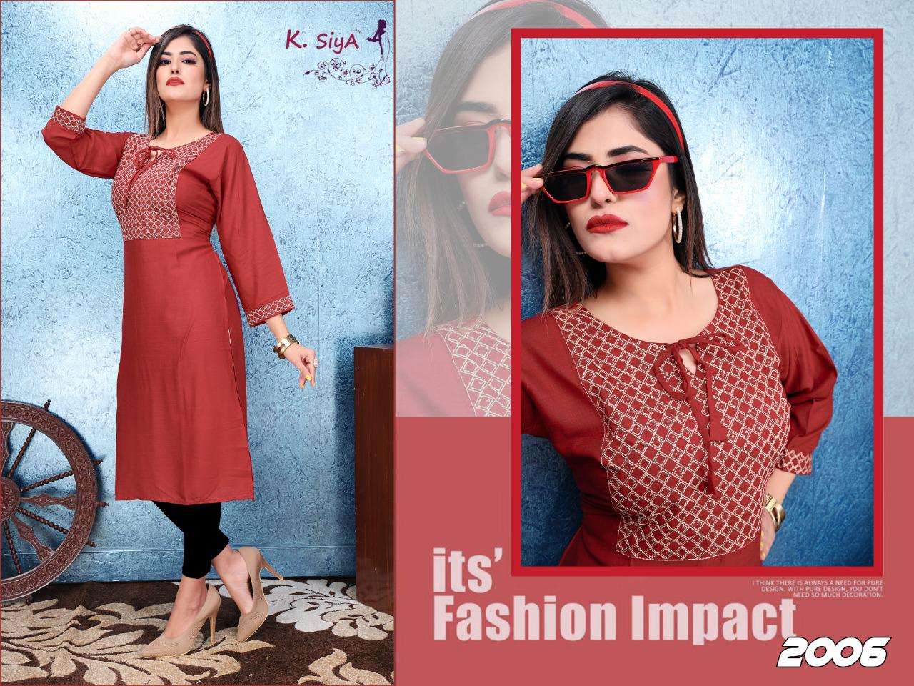 SAFFRON BY K.SIYA 2001 TO 2010 SERIES DESIGNER STYLISH FANCY COLORFUL BEAUTIFUL PARTY WEAR & ETHNIC WEAR COLLECTION RAYON PLAIN KURTIS AT WHOLESALE PRICE