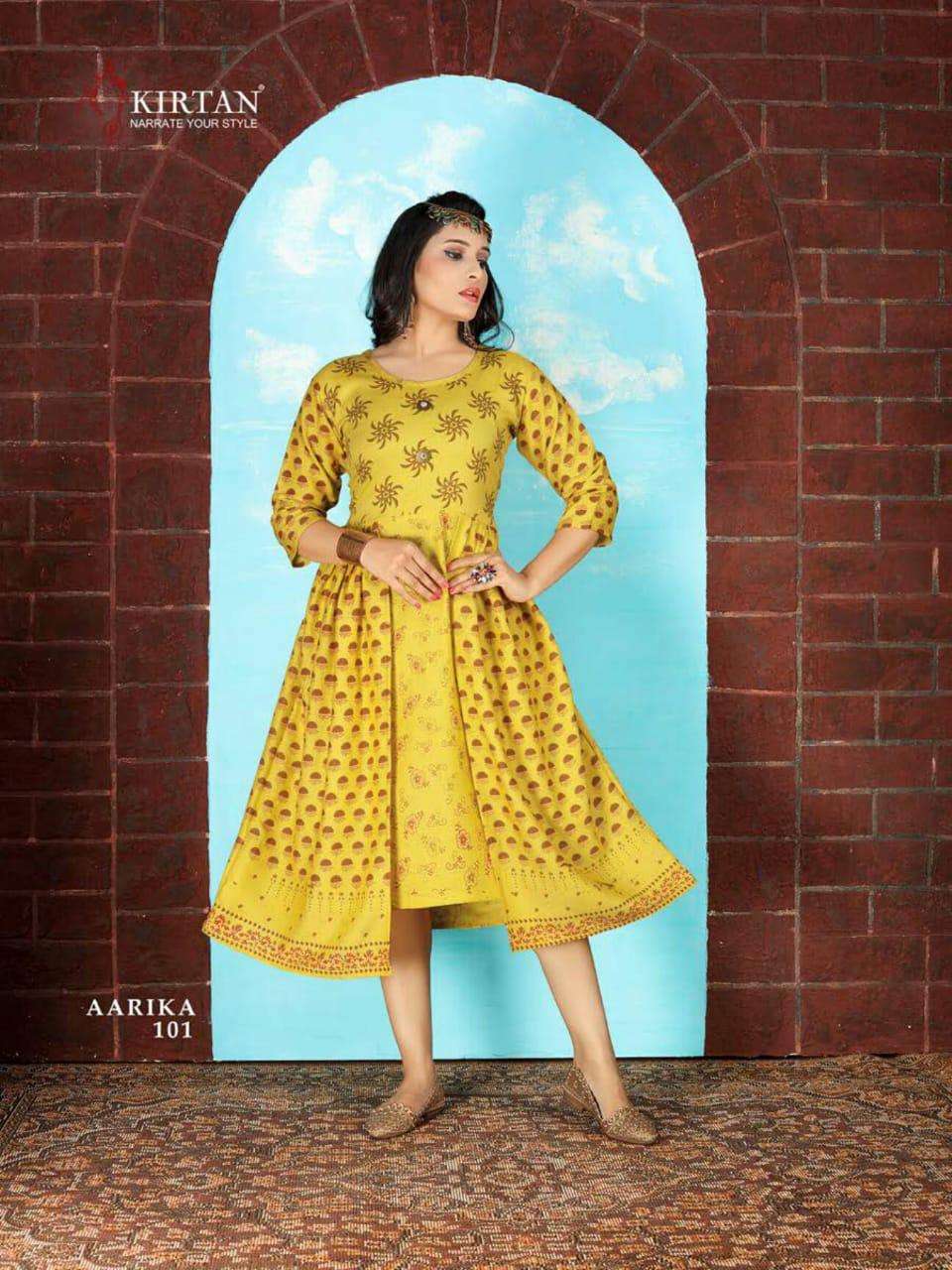 AARIKA BY KIRTAN 101 TO 108 SERIES DESIGNER STYLISH FANCY COLORFUL BEAUTIFUL PARTY WEAR & ETHNIC WEAR COLLECTION RAYON PRINT KURTIS AT WHOLESALE PRICE