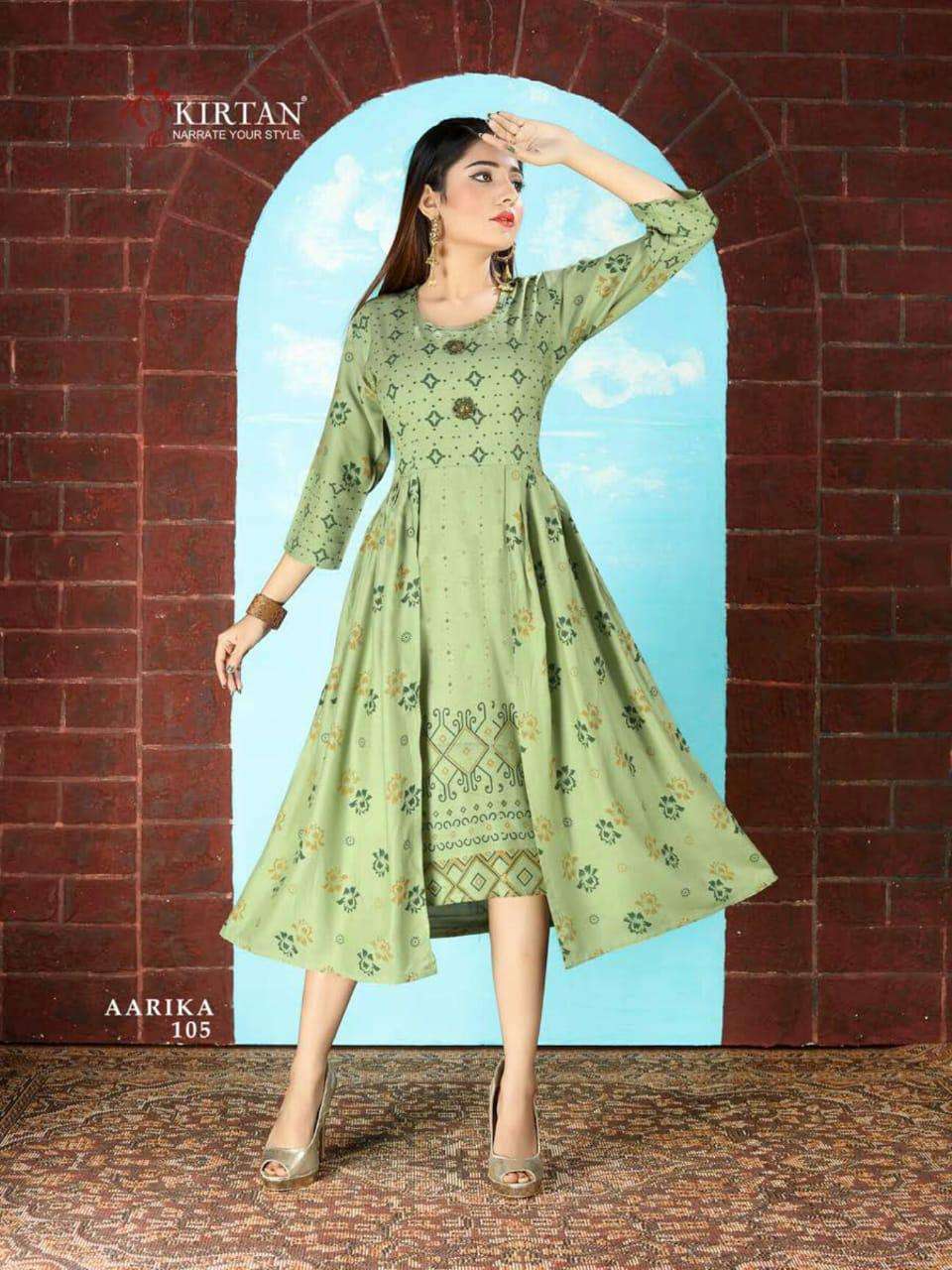 AARIKA BY KIRTAN 101 TO 108 SERIES DESIGNER STYLISH FANCY COLORFUL BEAUTIFUL PARTY WEAR & ETHNIC WEAR COLLECTION RAYON PRINT KURTIS AT WHOLESALE PRICE