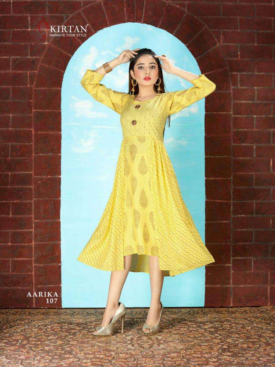 AARIKA BY KIRTAN 101 TO 108 SERIES DESIGNER STYLISH FANCY COLORFUL BEAUTIFUL PARTY WEAR & ETHNIC WEAR COLLECTION RAYON PRINT KURTIS AT WHOLESALE PRICE