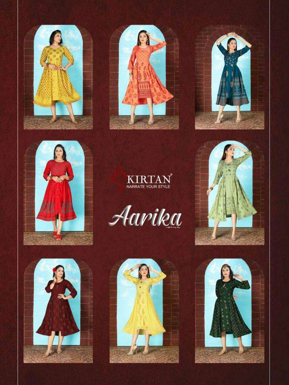 AARIKA BY KIRTAN 101 TO 108 SERIES DESIGNER STYLISH FANCY COLORFUL BEAUTIFUL PARTY WEAR & ETHNIC WEAR COLLECTION RAYON PRINT KURTIS AT WHOLESALE PRICE