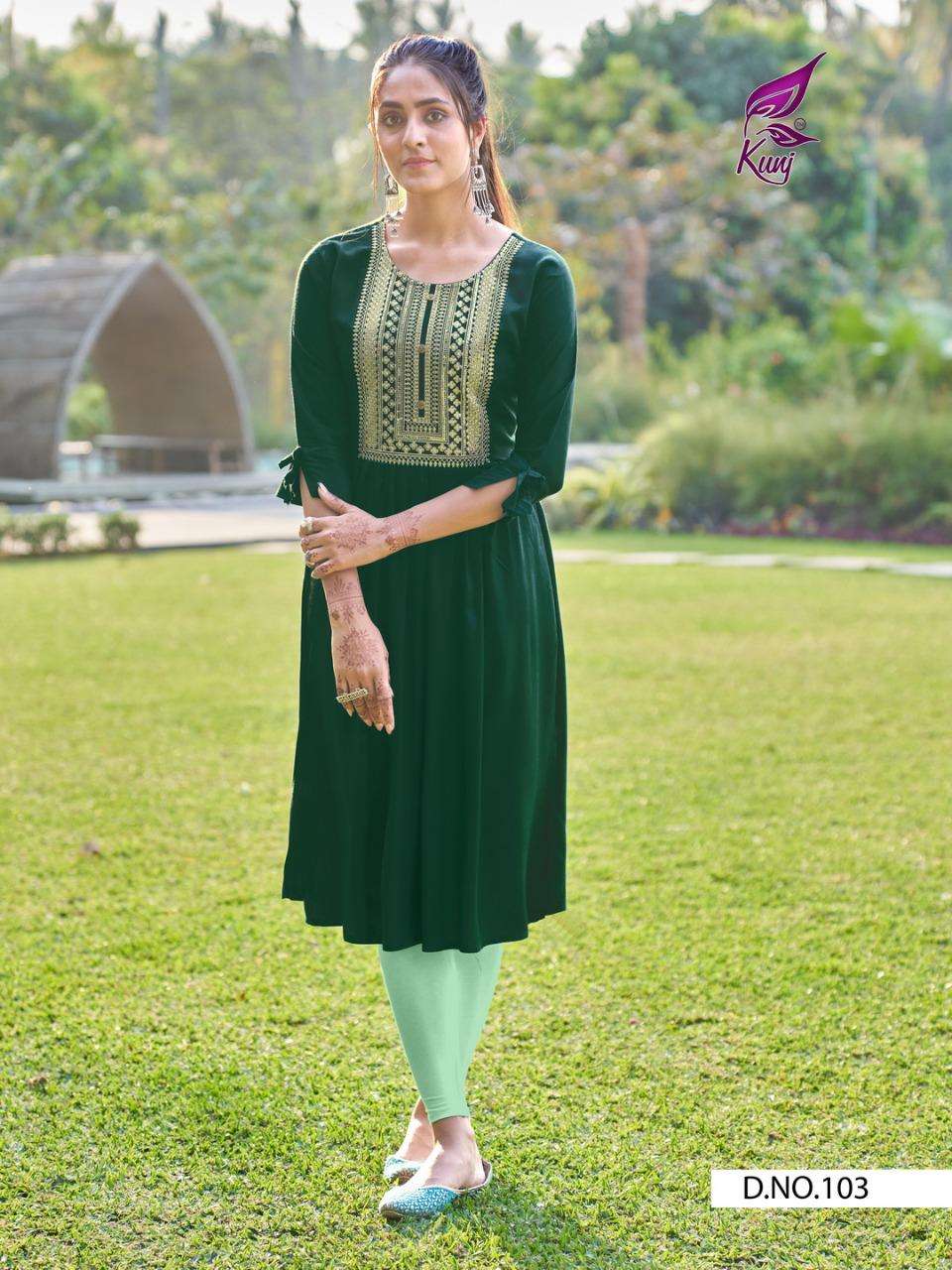 PIXCEL VOL-1 BY KUNJ 101 TO 108 SERIES DESIGNER STYLISH FANCY COLORFUL BEAUTIFUL PARTY WEAR & ETHNIC WEAR COLLECTION RAYON SEQUENCE WORK KURTIS AT WHOLESALE PRICE