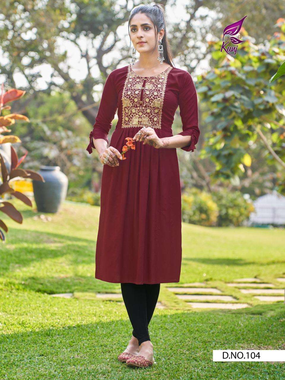 PIXCEL VOL-1 BY KUNJ 101 TO 108 SERIES DESIGNER STYLISH FANCY COLORFUL BEAUTIFUL PARTY WEAR & ETHNIC WEAR COLLECTION RAYON SEQUENCE WORK KURTIS AT WHOLESALE PRICE