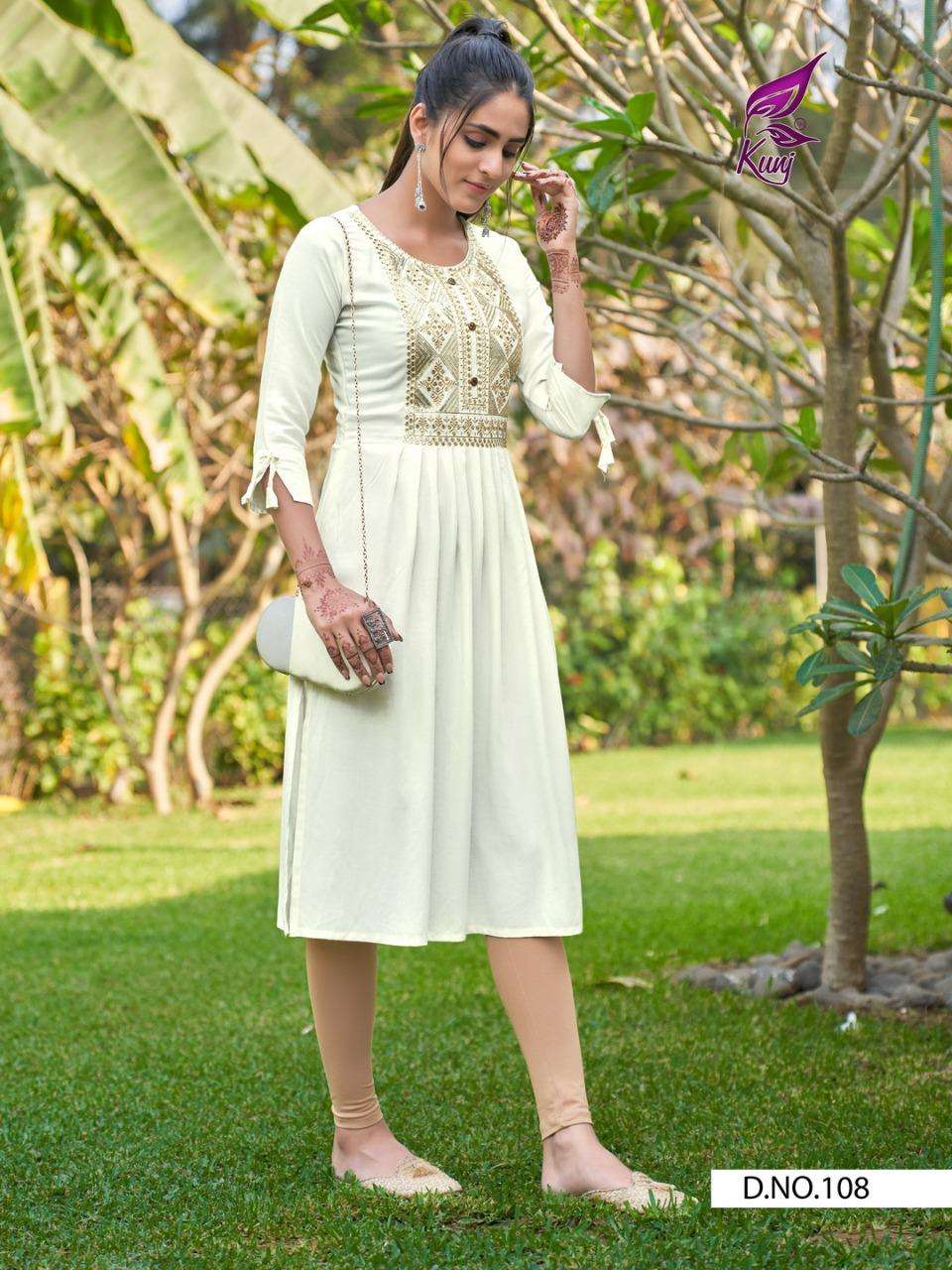 PIXCEL VOL-1 BY KUNJ 101 TO 108 SERIES DESIGNER STYLISH FANCY COLORFUL BEAUTIFUL PARTY WEAR & ETHNIC WEAR COLLECTION RAYON SEQUENCE WORK KURTIS AT WHOLESALE PRICE