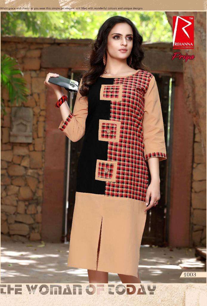 PRIYA BY RIHANNA 1001 TO 1010 SERIES DESIGNER STYLISH FANCY COLORFUL BEAUTIFUL PARTY WEAR & ETHNIC WEAR COLLECTION COTTON PRINT KURTIS AT WHOLESALE PRICE