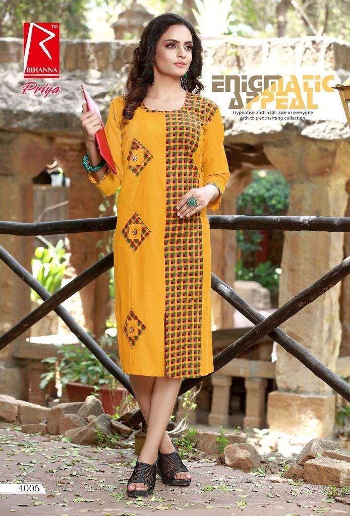 PRIYA BY RIHANNA 1001 TO 1010 SERIES DESIGNER STYLISH FANCY COLORFUL BEAUTIFUL PARTY WEAR & ETHNIC WEAR COLLECTION COTTON PRINT KURTIS AT WHOLESALE PRICE