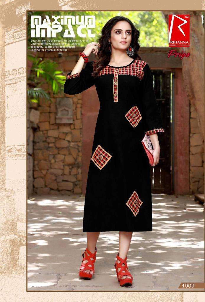 PRIYA BY RIHANNA 1001 TO 1010 SERIES DESIGNER STYLISH FANCY COLORFUL BEAUTIFUL PARTY WEAR & ETHNIC WEAR COLLECTION COTTON PRINT KURTIS AT WHOLESALE PRICE