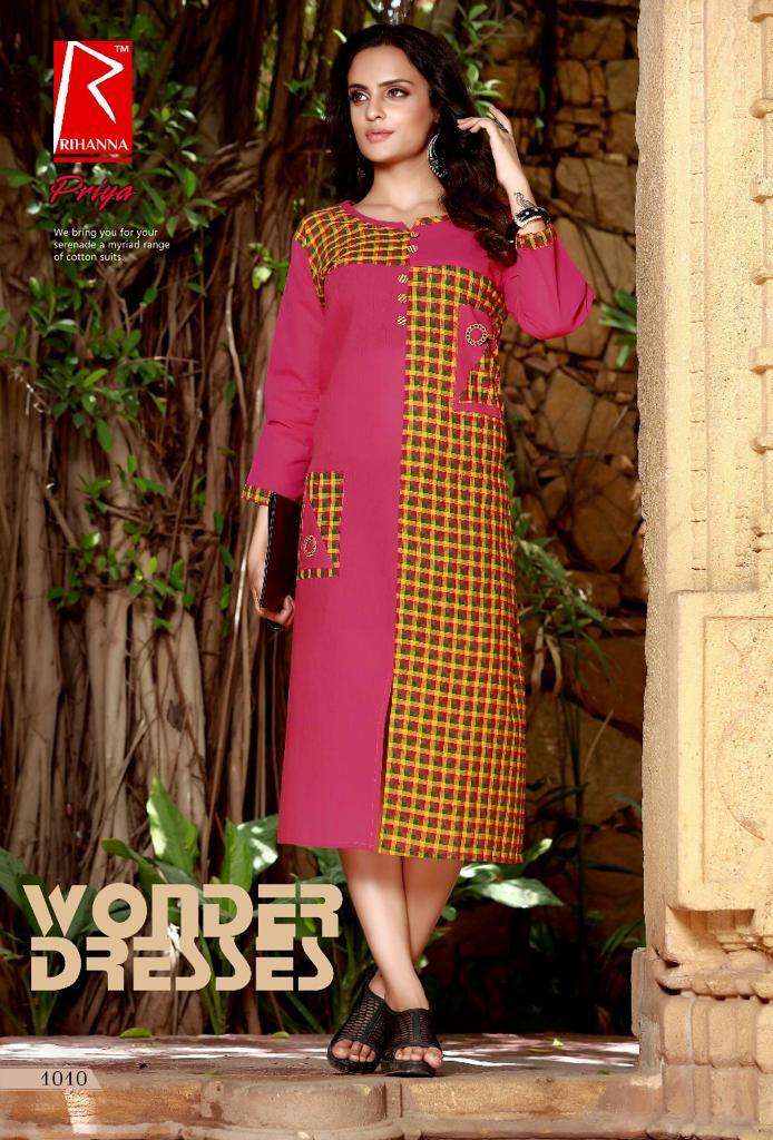 PRIYA BY RIHANNA 1001 TO 1010 SERIES DESIGNER STYLISH FANCY COLORFUL BEAUTIFUL PARTY WEAR & ETHNIC WEAR COLLECTION COTTON PRINT KURTIS AT WHOLESALE PRICE