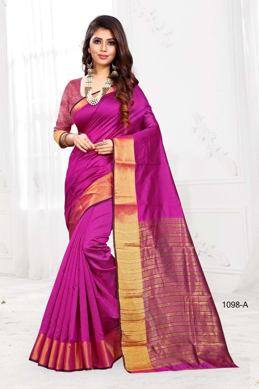 1098 BY SHREE MATARAM 1098-A TO 1098-X SERIES INDIAN TRADITIONAL WEAR COLLECTION BEAUTIFUL STYLISH FANCY COLORFUL PARTY WEAR & OCCASIONAL WEAR COTTON SILK SAREES AT WHOLESALE PRICE