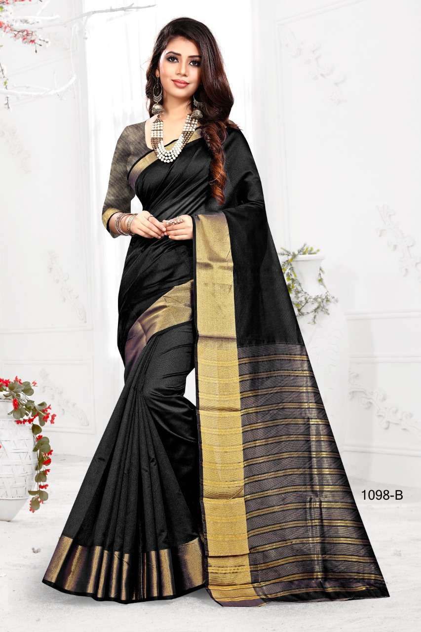 1098 BY SHREE MATARAM 1098-A TO 1098-X SERIES INDIAN TRADITIONAL WEAR COLLECTION BEAUTIFUL STYLISH FANCY COLORFUL PARTY WEAR & OCCASIONAL WEAR COTTON SILK SAREES AT WHOLESALE PRICE