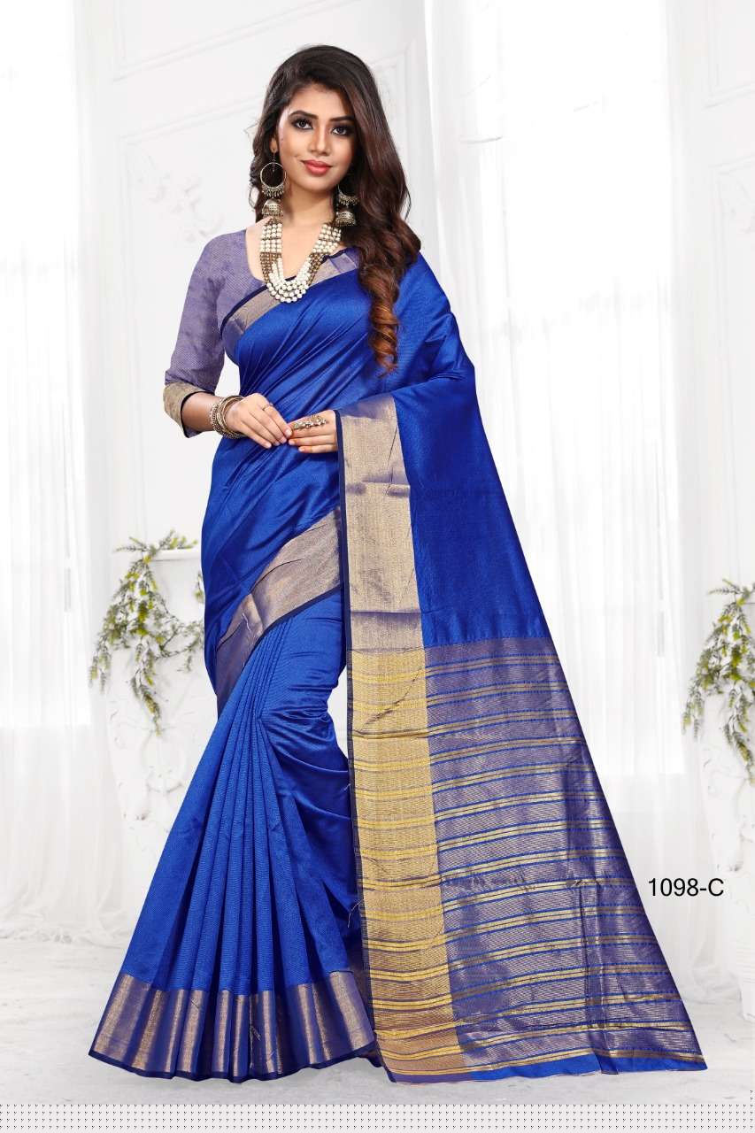 1098 BY SHREE MATARAM 1098-A TO 1098-X SERIES INDIAN TRADITIONAL WEAR COLLECTION BEAUTIFUL STYLISH FANCY COLORFUL PARTY WEAR & OCCASIONAL WEAR COTTON SILK SAREES AT WHOLESALE PRICE