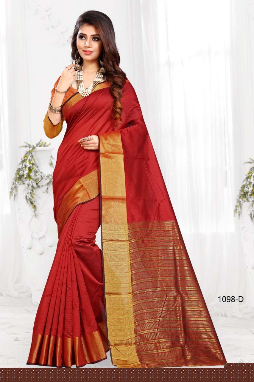 1098 BY SHREE MATARAM 1098-A TO 1098-X SERIES INDIAN TRADITIONAL WEAR COLLECTION BEAUTIFUL STYLISH FANCY COLORFUL PARTY WEAR & OCCASIONAL WEAR COTTON SILK SAREES AT WHOLESALE PRICE