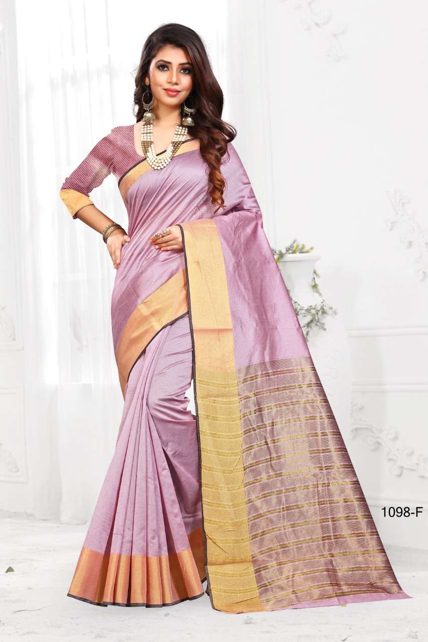 1098 BY SHREE MATARAM 1098-A TO 1098-X SERIES INDIAN TRADITIONAL WEAR COLLECTION BEAUTIFUL STYLISH FANCY COLORFUL PARTY WEAR & OCCASIONAL WEAR COTTON SILK SAREES AT WHOLESALE PRICE