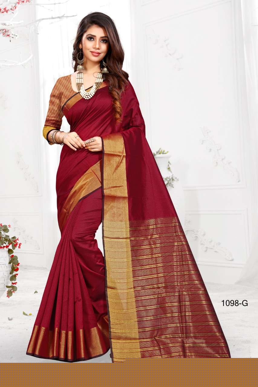 1098 BY SHREE MATARAM 1098-A TO 1098-X SERIES INDIAN TRADITIONAL WEAR COLLECTION BEAUTIFUL STYLISH FANCY COLORFUL PARTY WEAR & OCCASIONAL WEAR COTTON SILK SAREES AT WHOLESALE PRICE