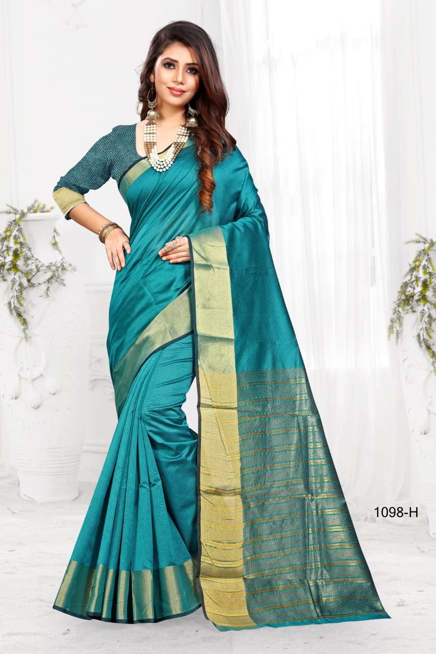 1098 BY SHREE MATARAM 1098-A TO 1098-X SERIES INDIAN TRADITIONAL WEAR COLLECTION BEAUTIFUL STYLISH FANCY COLORFUL PARTY WEAR & OCCASIONAL WEAR COTTON SILK SAREES AT WHOLESALE PRICE