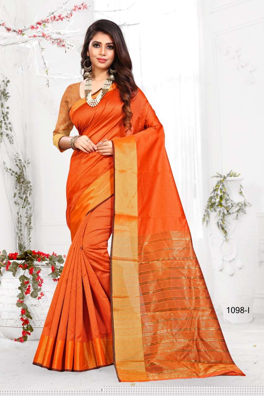 1098 BY SHREE MATARAM 1098-A TO 1098-X SERIES INDIAN TRADITIONAL WEAR COLLECTION BEAUTIFUL STYLISH FANCY COLORFUL PARTY WEAR & OCCASIONAL WEAR COTTON SILK SAREES AT WHOLESALE PRICE