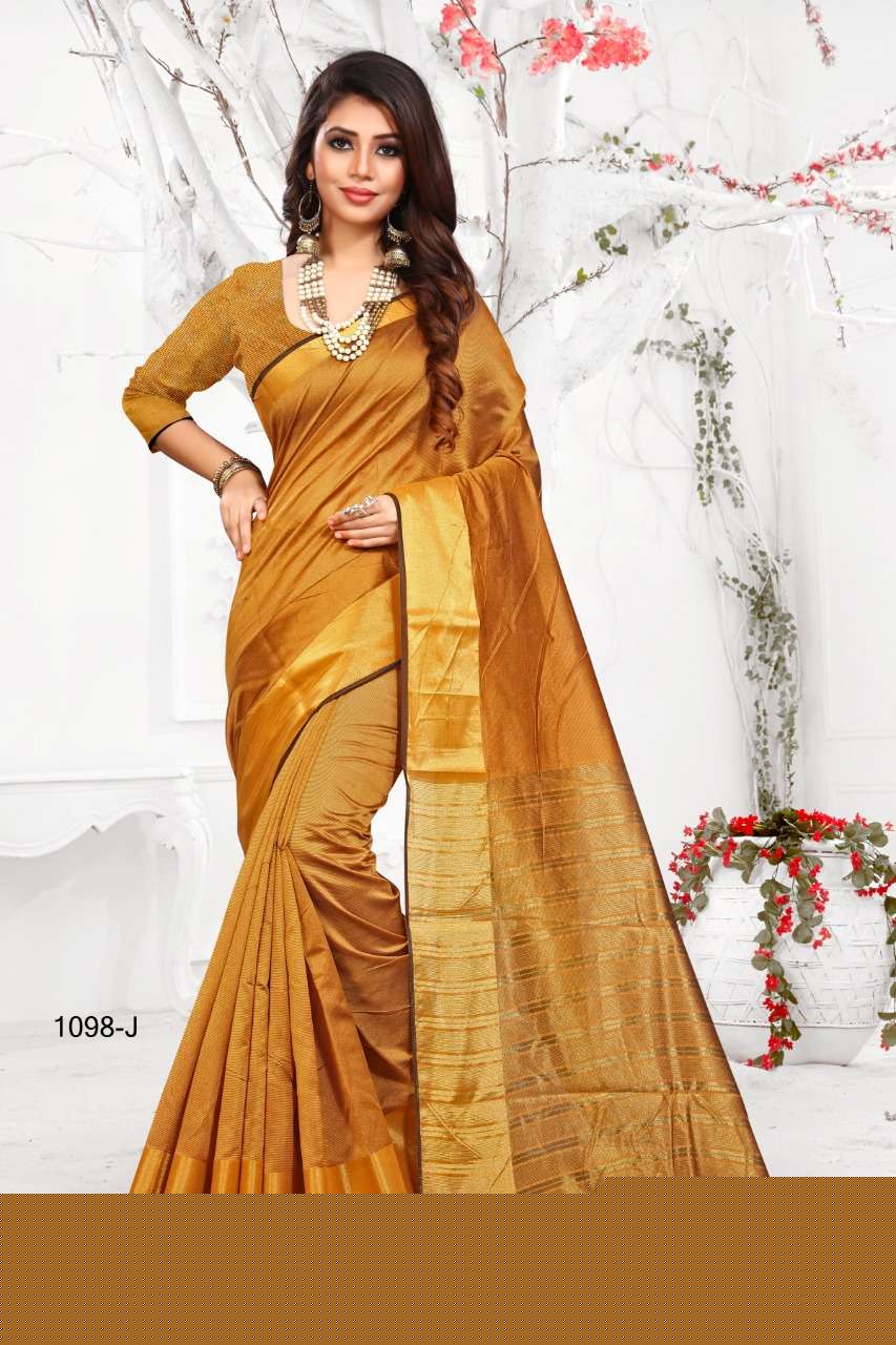 1098 BY SHREE MATARAM 1098-A TO 1098-X SERIES INDIAN TRADITIONAL WEAR COLLECTION BEAUTIFUL STYLISH FANCY COLORFUL PARTY WEAR & OCCASIONAL WEAR COTTON SILK SAREES AT WHOLESALE PRICE