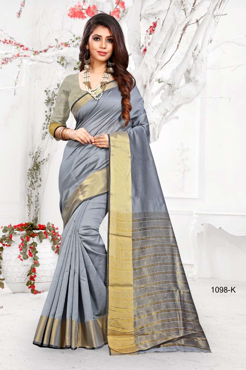 1098 BY SHREE MATARAM 1098-A TO 1098-X SERIES INDIAN TRADITIONAL WEAR COLLECTION BEAUTIFUL STYLISH FANCY COLORFUL PARTY WEAR & OCCASIONAL WEAR COTTON SILK SAREES AT WHOLESALE PRICE
