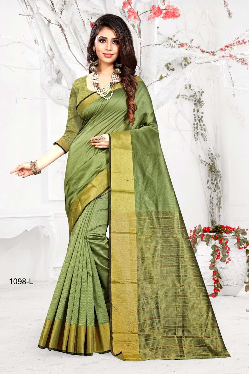 1098 BY SHREE MATARAM 1098-A TO 1098-X SERIES INDIAN TRADITIONAL WEAR COLLECTION BEAUTIFUL STYLISH FANCY COLORFUL PARTY WEAR & OCCASIONAL WEAR COTTON SILK SAREES AT WHOLESALE PRICE