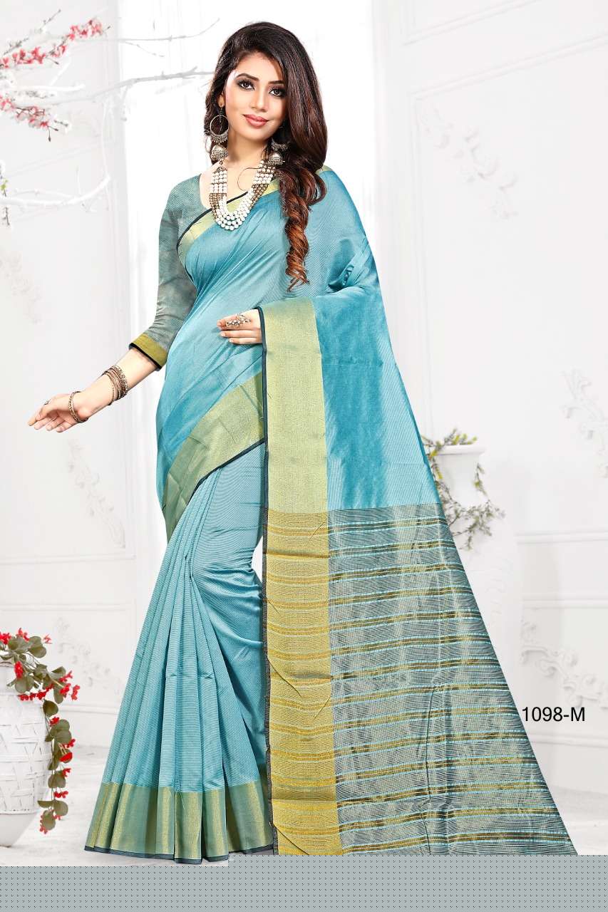 1098 BY SHREE MATARAM 1098-A TO 1098-X SERIES INDIAN TRADITIONAL WEAR COLLECTION BEAUTIFUL STYLISH FANCY COLORFUL PARTY WEAR & OCCASIONAL WEAR COTTON SILK SAREES AT WHOLESALE PRICE