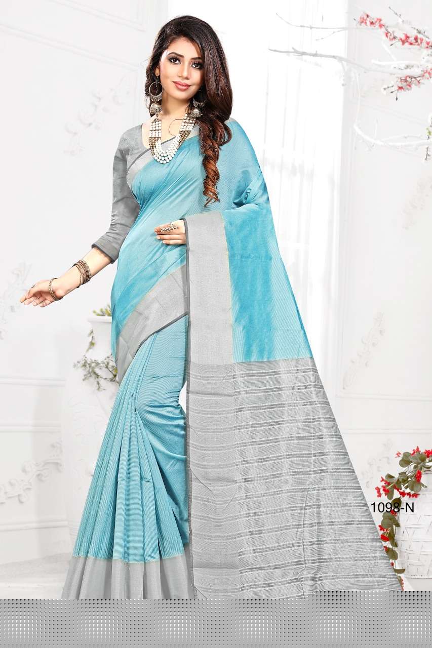 1098 BY SHREE MATARAM 1098-A TO 1098-X SERIES INDIAN TRADITIONAL WEAR COLLECTION BEAUTIFUL STYLISH FANCY COLORFUL PARTY WEAR & OCCASIONAL WEAR COTTON SILK SAREES AT WHOLESALE PRICE