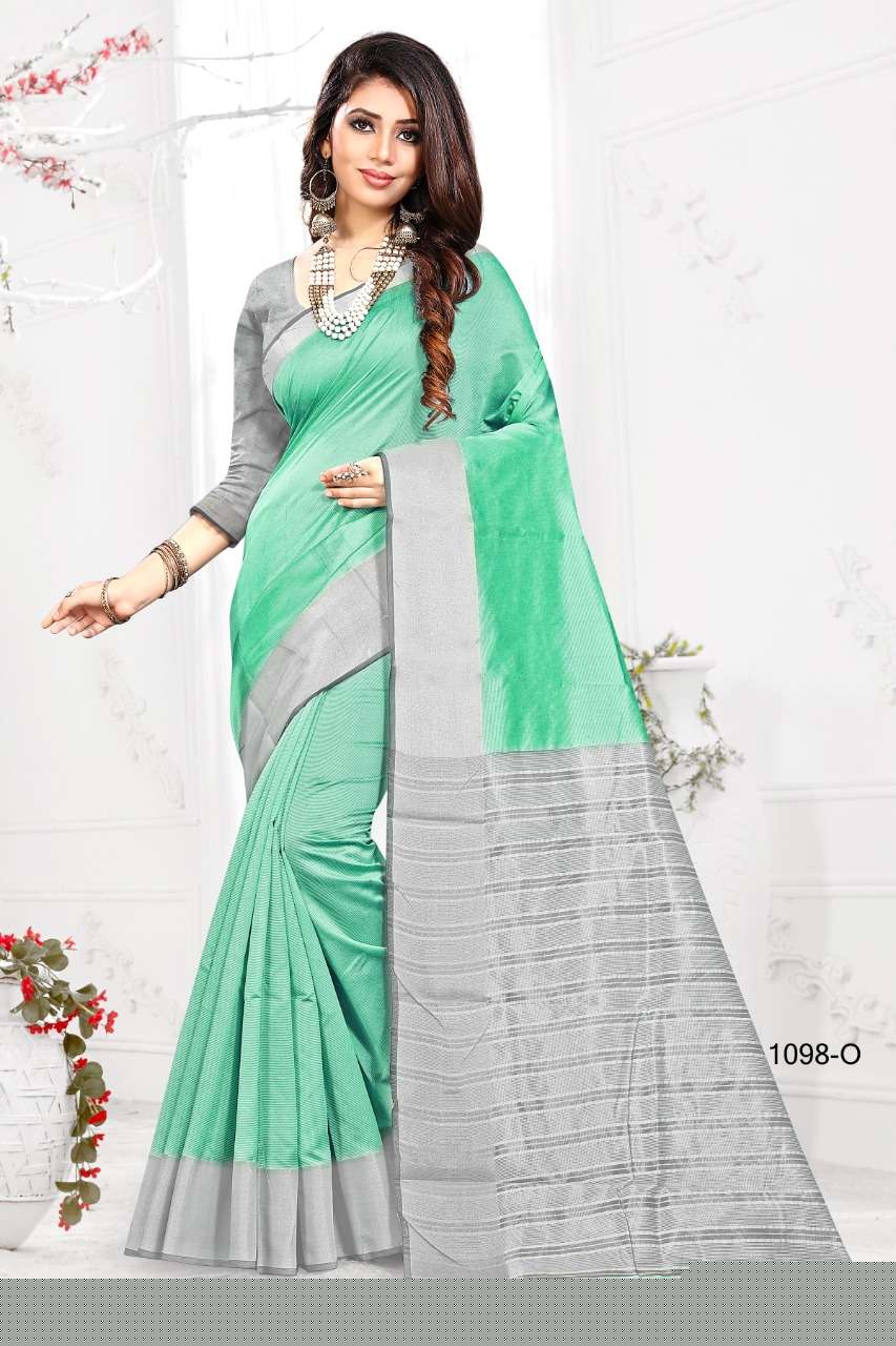 1098 BY SHREE MATARAM 1098-A TO 1098-X SERIES INDIAN TRADITIONAL WEAR COLLECTION BEAUTIFUL STYLISH FANCY COLORFUL PARTY WEAR & OCCASIONAL WEAR COTTON SILK SAREES AT WHOLESALE PRICE