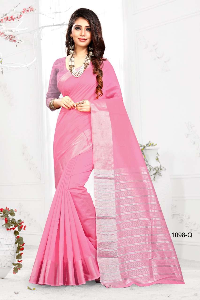 1098 BY SHREE MATARAM 1098-A TO 1098-X SERIES INDIAN TRADITIONAL WEAR COLLECTION BEAUTIFUL STYLISH FANCY COLORFUL PARTY WEAR & OCCASIONAL WEAR COTTON SILK SAREES AT WHOLESALE PRICE