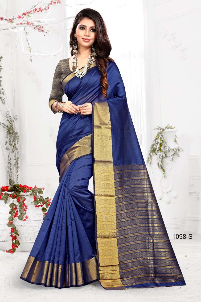 1098 BY SHREE MATARAM 1098-A TO 1098-X SERIES INDIAN TRADITIONAL WEAR COLLECTION BEAUTIFUL STYLISH FANCY COLORFUL PARTY WEAR & OCCASIONAL WEAR COTTON SILK SAREES AT WHOLESALE PRICE
