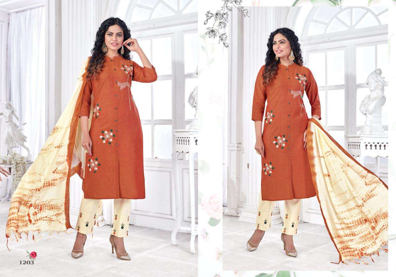SURABHI VOL-2 BY ARION 1201 TO 1205 SERIES BEAUTIFUL SUITS COLORFUL STYLISH FANCY CASUAL WEAR & ETHNIC WEAR LINEN COTTON DRESSES AT WHOLESALE PRICE