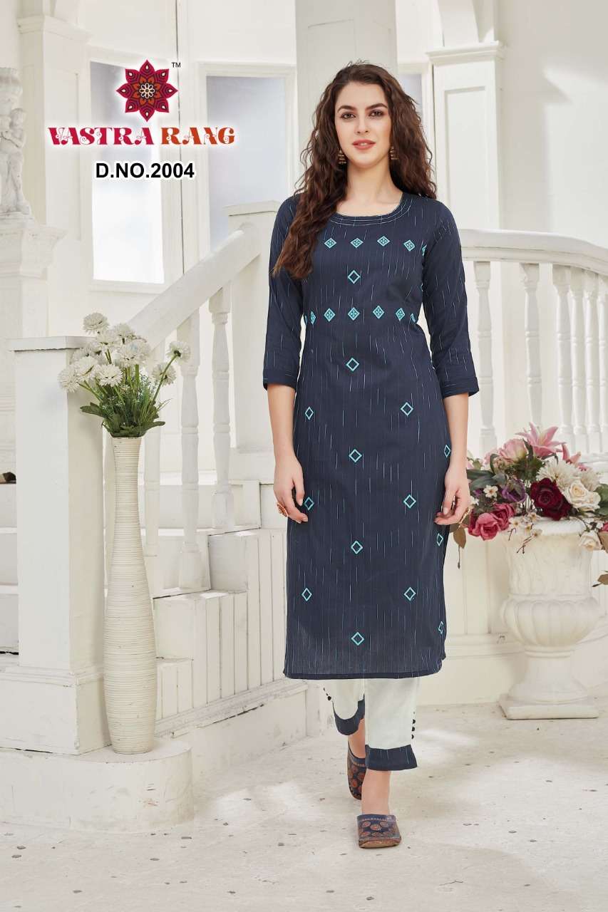 LEELA VOL-2 BY VASTRA RANG 2001 TO 2006 SERIES DESIGNER STYLISH FANCY COLORFUL BEAUTIFUL PARTY WEAR & ETHNIC WEAR COLLECTION PURE COTTON EMBROIDERY KURTIS WITH BOTTOM AT WHOLESALE PRICE