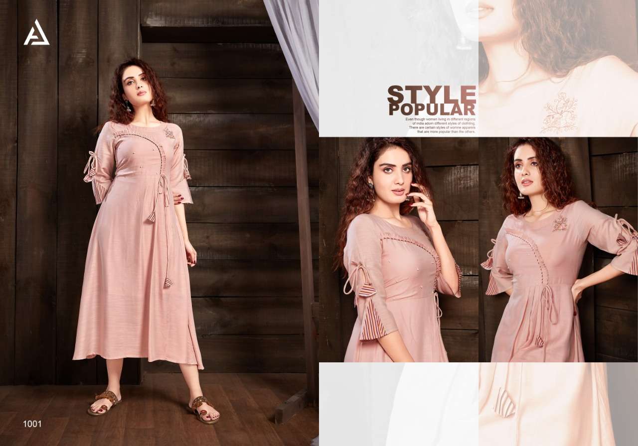 SILVER BY AMORA 1001 TO 1006 SERIES DESIGNER STYLISH FANCY COLORFUL BEAUTIFUL PARTY WEAR & ETHNIC WEAR COLLECTION ELICA SLUB KURTIS AT WHOLESALE PRICE