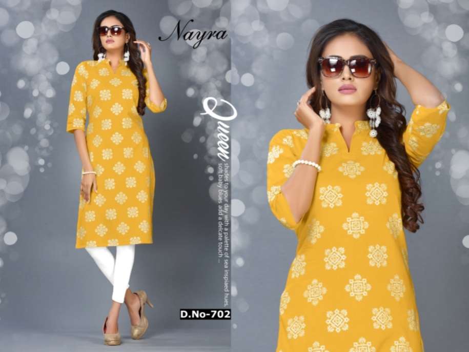 PRATHA BY NAYRA 701 TO 706 SERIES DESIGNER STYLISH FANCY COLORFUL BEAUTIFUL PARTY WEAR & ETHNIC WEAR COLLECTION COTTON FOIL PRINT KURTIS AT WHOLESALE PRICE
