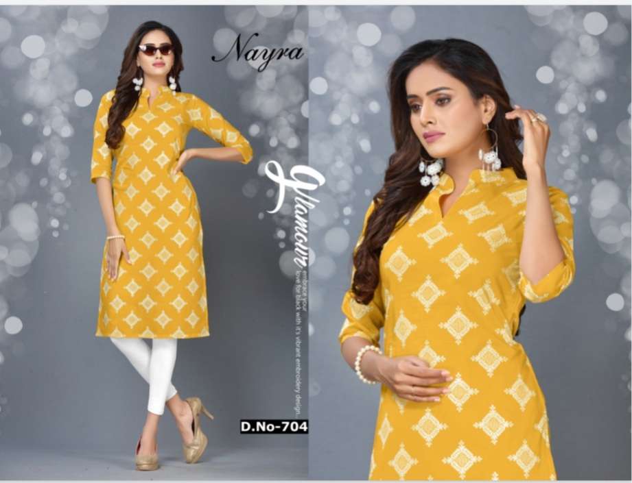 PRATHA BY NAYRA 701 TO 706 SERIES DESIGNER STYLISH FANCY COLORFUL BEAUTIFUL PARTY WEAR & ETHNIC WEAR COLLECTION COTTON FOIL PRINT KURTIS AT WHOLESALE PRICE