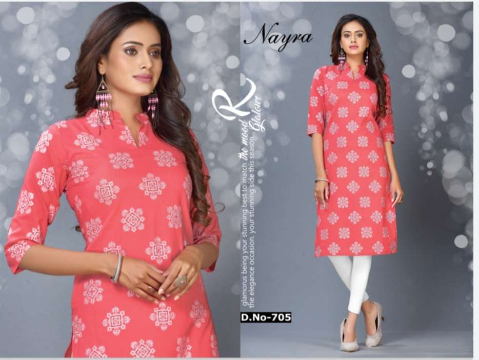 PRATHA BY NAYRA 701 TO 706 SERIES DESIGNER STYLISH FANCY COLORFUL BEAUTIFUL PARTY WEAR & ETHNIC WEAR COLLECTION COTTON FOIL PRINT KURTIS AT WHOLESALE PRICE