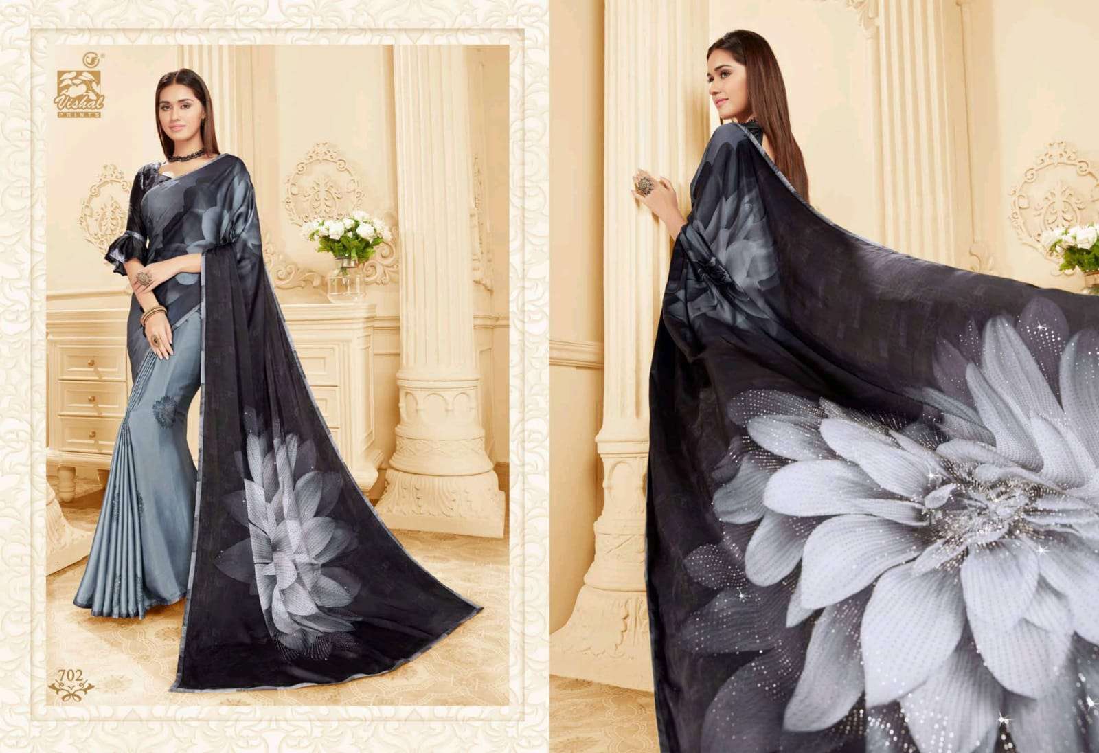 DAMORE VOL-16 BY VISHAL PRINTS 702 TO 719 SERIES INDIAN TRADITIONAL WEAR COLLECTION BEAUTIFUL STYLISH FANCY COLORFUL PARTY WEAR & OCCASIONAL WEAR SATIN GEORGETTE SAREES AT WHOLESALE PRICE