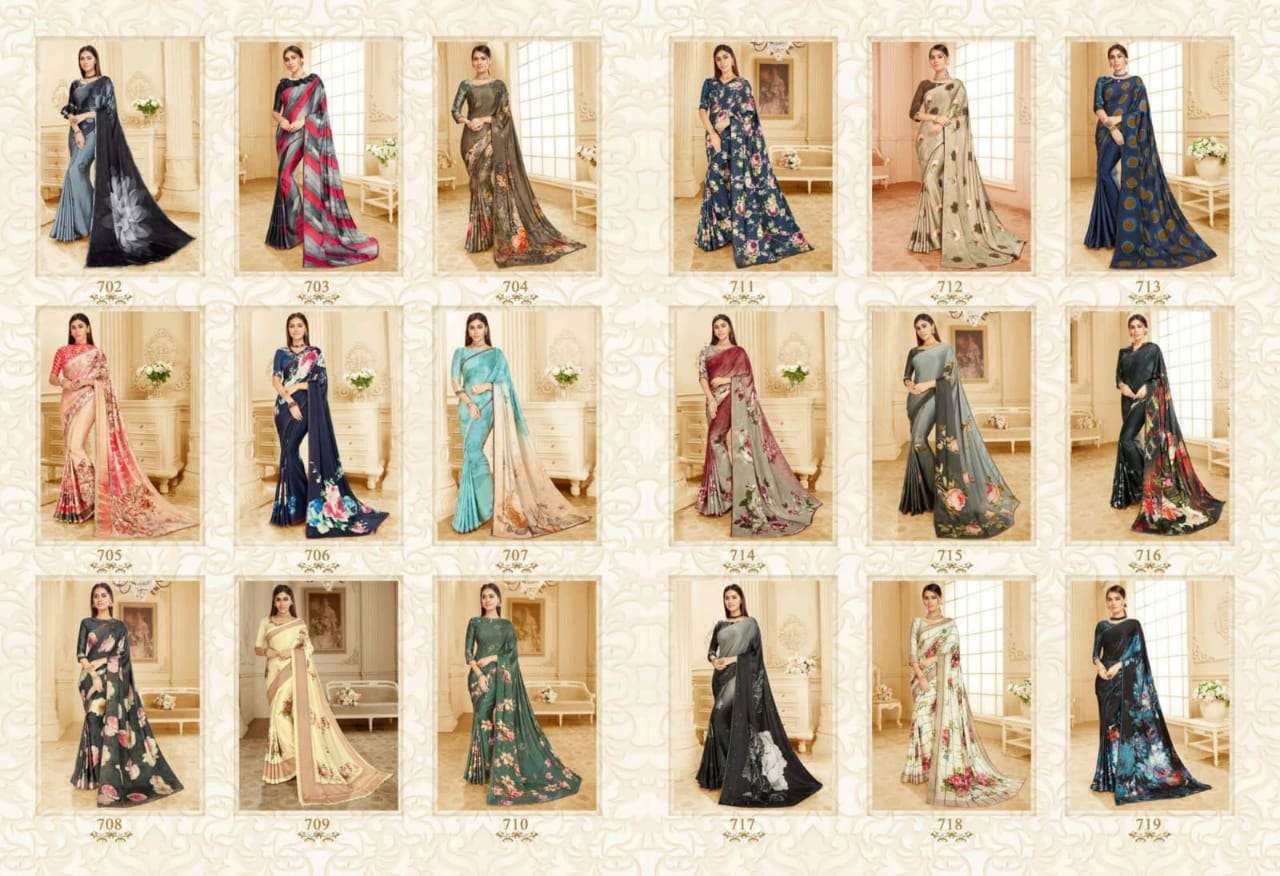 DAMORE VOL-16 BY VISHAL PRINTS 702 TO 719 SERIES INDIAN TRADITIONAL WEAR COLLECTION BEAUTIFUL STYLISH FANCY COLORFUL PARTY WEAR & OCCASIONAL WEAR SATIN GEORGETTE SAREES AT WHOLESALE PRICE