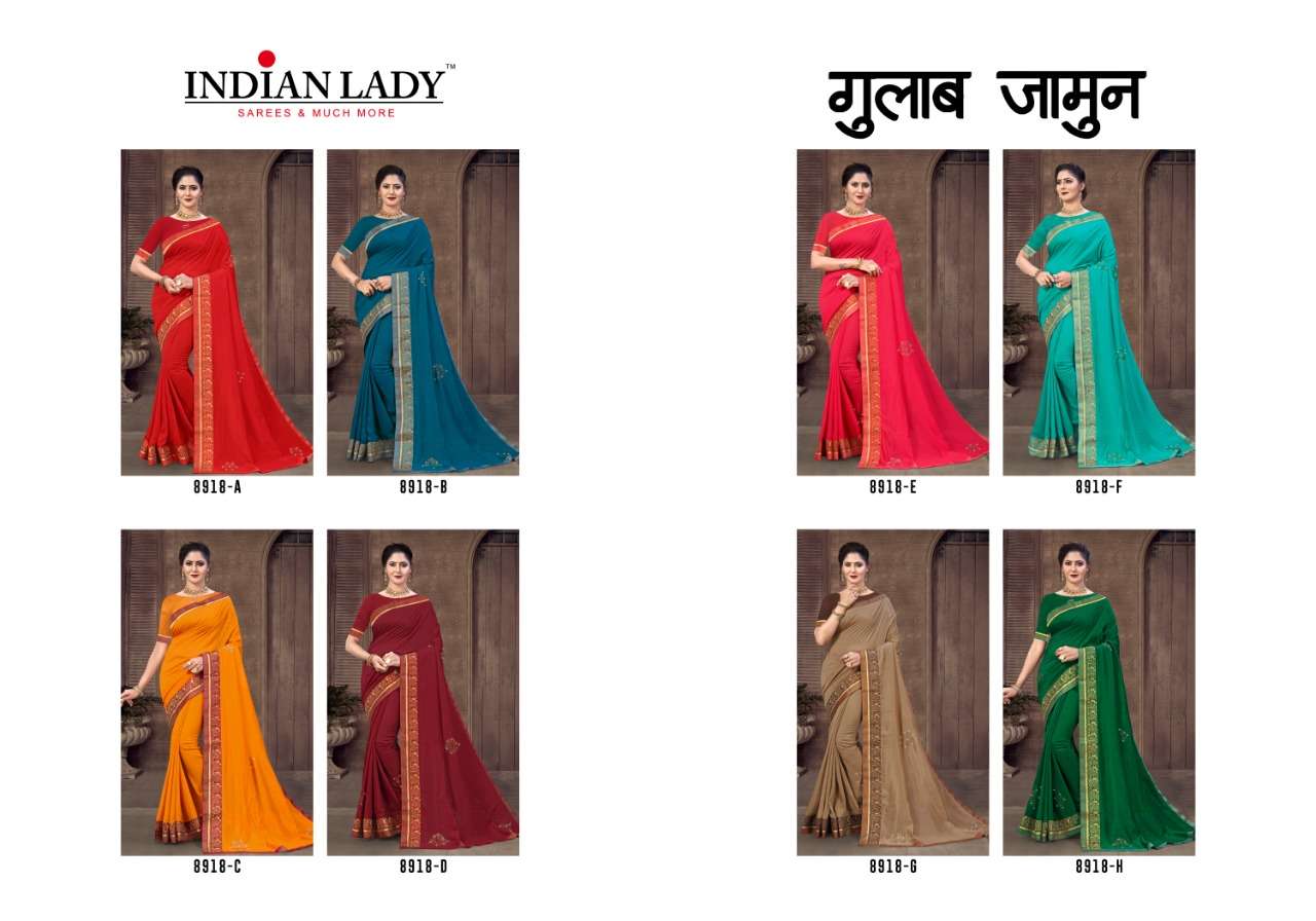 GULAB JAMUN VOL-3 BY INDIAN WOMEN 8918-A TO 8918-H SERIES INDIAN TRADITIONAL WEAR COLLECTION BEAUTIFUL STYLISH FANCY COLORFUL PARTY WEAR & OCCASIONAL WEAR VICHITRA SILK SAREES AT WHOLESALE PRICE