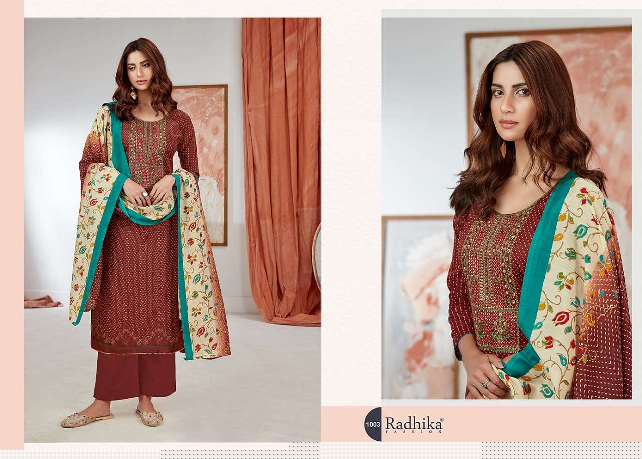 EMILY BY AZARA 1001 TO 1008 SERIES BEAUTIFUL SUITS COLORFUL STYLISH FANCY CASUAL WEAR & ETHNIC WEAR PURE CAMBRIC COTTON PRINT WITH EMBROIDERY WORK DRESSES AT WHOLESALE PRICE