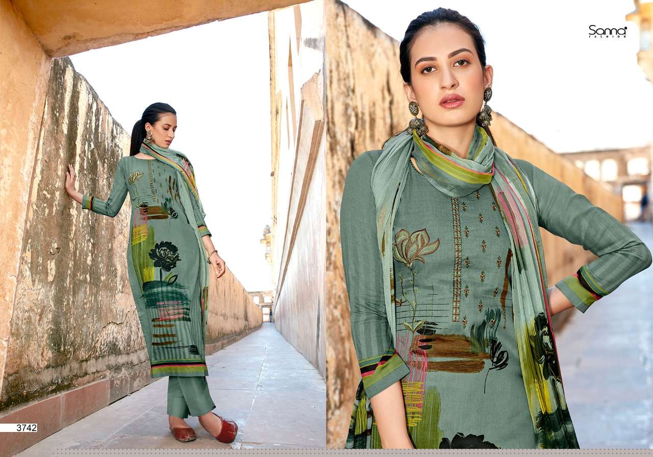 NAILA BY SANNA FASHION 3741 TO 3750 SERIES BEAUTIFUL SUITS COLORFUL STYLISH FANCY CASUAL WEAR & ETHNIC WEAR PURE JAM SILK PRINT WITH WORK DRESSES AT WHOLESALE PRICE