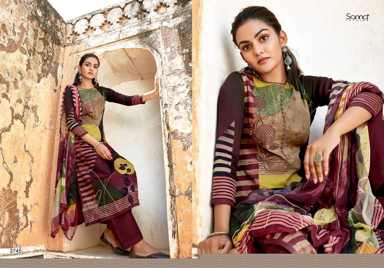 NAILA BY SANNA FASHION 3741 TO 3750 SERIES BEAUTIFUL SUITS COLORFUL STYLISH FANCY CASUAL WEAR & ETHNIC WEAR PURE JAM SILK PRINT WITH WORK DRESSES AT WHOLESALE PRICE