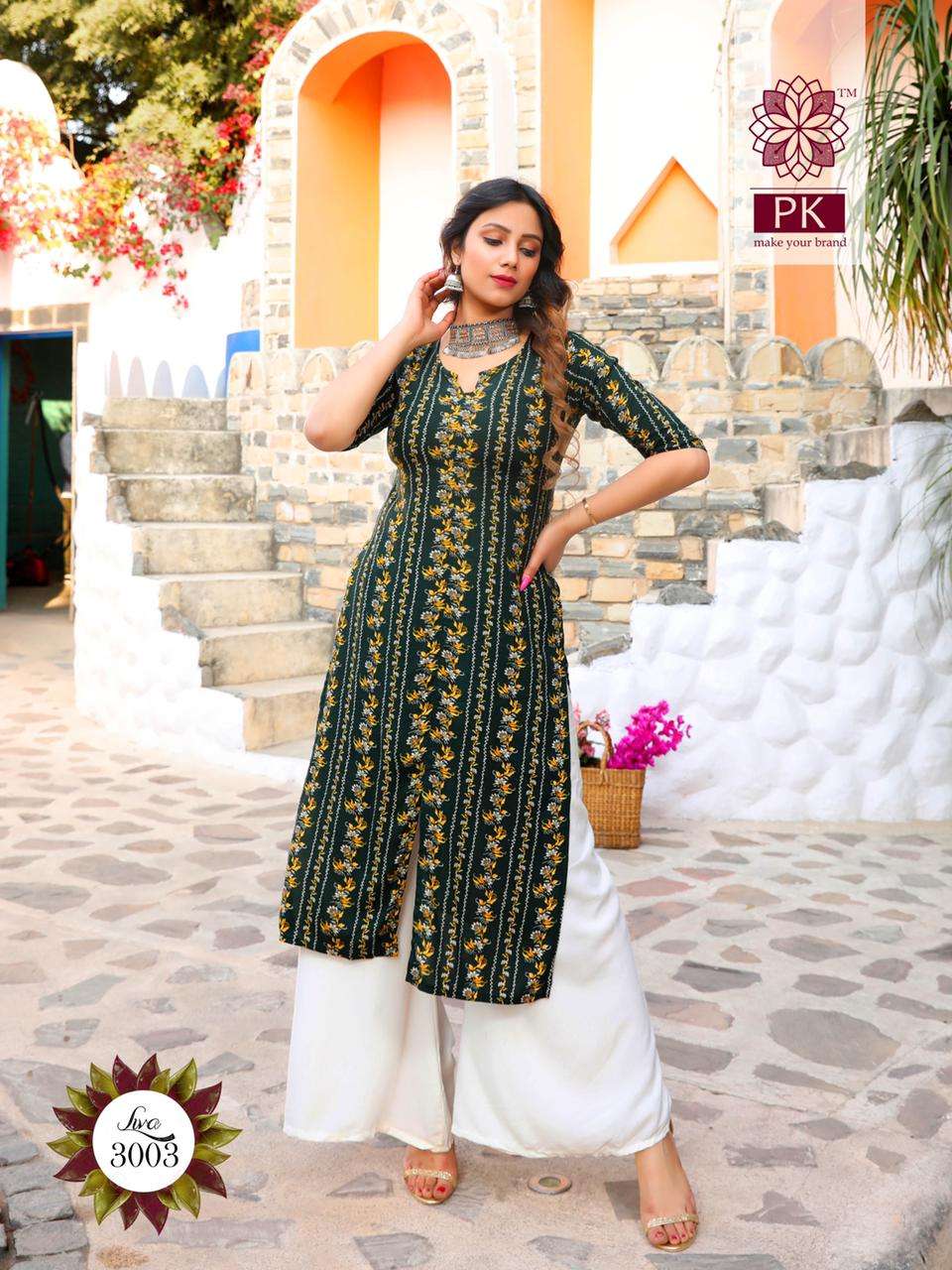 LIVA VOL-3 BY PK 3001 TO 3013 SERIES DESIGNER STYLISH FANCY COLORFUL BEAUTIFUL PARTY WEAR & ETHNIC WEAR COLLECTION HEAVY RAYON PRINT KURTIS AT WHOLESALE PRICE